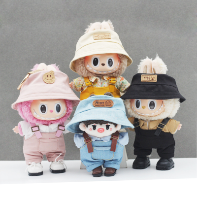 17CM Labubu Doll Clothes Shirt First And Second Generation Universal 10cm Cotton Doll Denim Suspenders Labubu Doll Clothes