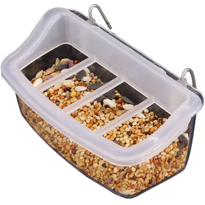 Plastic Rectangle Bird Feeder Hanging Bowl Splash-Proof & Anti-Spill Multi-Compartment Parrot Feeder
