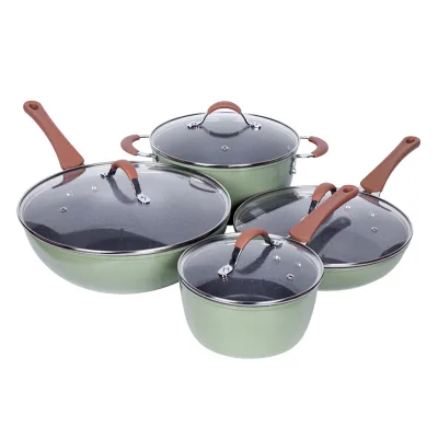 7-Piece Classic Design Eco-Friendly Aluminum Alloy Cookware Set High Green Heat Resistant Nonstick Marble Stone Coating Skillet