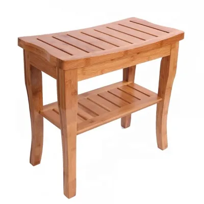 Eco-friendly Modern Bamboo Foldable 2-Tier Bathroom Shower Bench Spa Stool for Apartment Entry & Hotel Use
