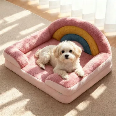 Orthopedic Dog Beds for Medium Dogs Rectangle Bolster Calming Pet Sofa Fluffy Plush Bubble Pet Bed Removable Washable Cover