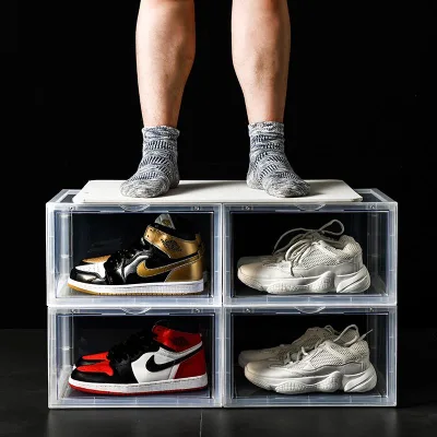 Wholesale Magnetic Stackable Foldable Shoe Container Storage Box Clear Plastic Transparent Shoe Box
