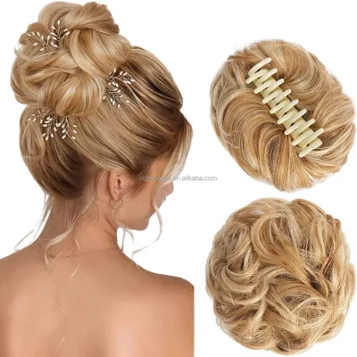 Wholesale Silk Disc Hair Ornament Claw Card Bud Curls Hair Chignon Ponytail Synthetic Wig for Wedding Women Hair