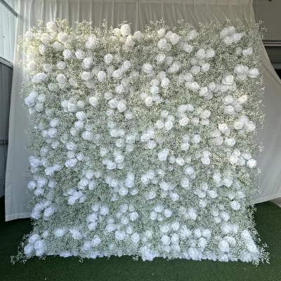 Romantic Roll up Faux Baby's Breath Wall Backdrop for Wedding Aisle and Sweetheart Table Decor