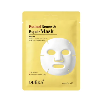 QBKEA Retinol Renew & Repair Mask with Retinon & Vitamin E Sheet Face Mask Repairs Damaged Skin Diminishes Fine Lines &Wrinkles