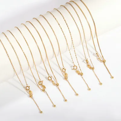 Simple Stainless Steel 18k Gold Plated Box Chain Bead Chain Necklace Handmade Adjustable Snake Bone Chian