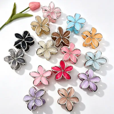 Silvery Rim 8cm Large Frangipani Five Petal Flower Hair Claw Shark Jaw Barrettes Fashion Hair Decor for Women Daily Hairstyle