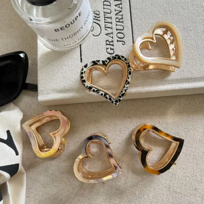 Hollow Acetate Heart Shaped Hair Clip Mini Claw Clip for Half Hair Metal Shark Clip Hair Accessories