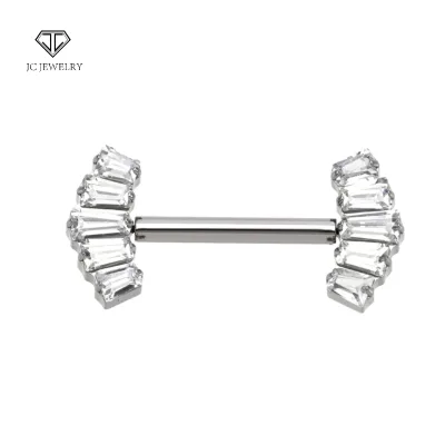 ASTMF136 Titanium Thread 5-Cluster Long Sticks Fashionable CZ Crown End Nipple Ring Guard Children's Barbell Ring for Zircon