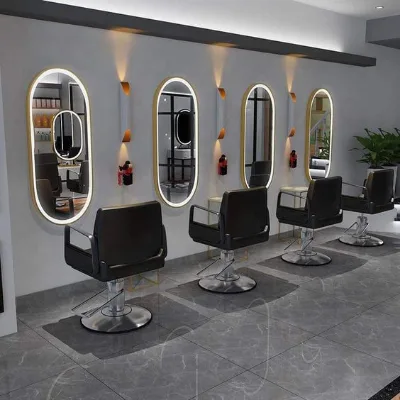 Fengsheng Gold Mirror Cabinet Single Side Mirror Station Hair Beauty Salon Furniture Luxury Light LED Mirror Station