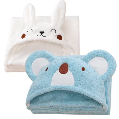 Biduole Hooded Bath Towel Super Soft Absorbent Quick Drying Children's Cloak Bath Bathrobe Baby Hooded Blanket Autumn and Winter