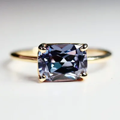 Lab Grown Sapphire Emerald Cut Lab Sapphire Solitaire Ring Side Diamonds 14K Solid Gold Gemstone Anniversary Wedding Gift Ring