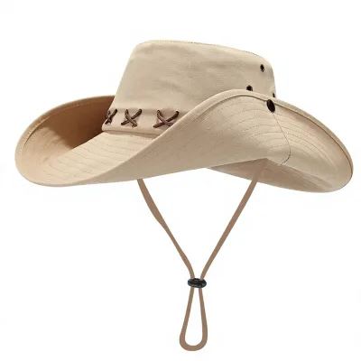 Wide Brim Cowboy Cotton Bucket Hat UV Protection Sun Hat Adjustable Outdoor Beach Hiking Camping for Women