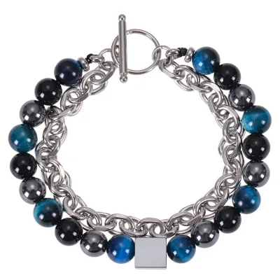 SL24034 Custom Double Gem Lady Bracelet Fashion Color Gradient Beads Charms Silver Stainless Steel Jewelry Wholesale