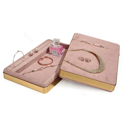 Luxury Pink Metal Jewelry Display Tray for Window Props Necklace Bracelet Earring Ring Display Storage