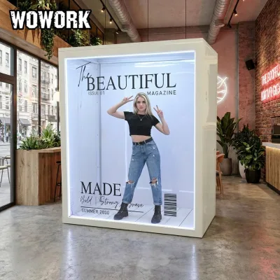 WOWORK Wholesale the luxury magazine photo booth Detachable LED Neon Photo Booth Box Frame for Birthday Wedding Party Backdrop