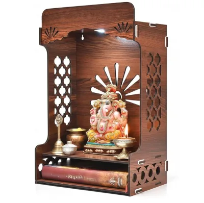 Factory Bestseller Simple DIY Wall Mounted Wooden Temple Puja Mandir Stand with Sustainable Design for God Idols Office Home