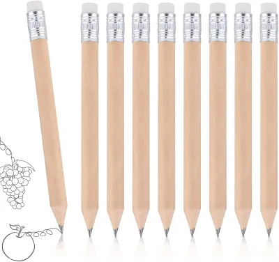 Direct Custom Logo Golf Pencil Low Price Bulk Mini Round Raw Wood Color with Eraser Easy to Grasp Standard Pencils