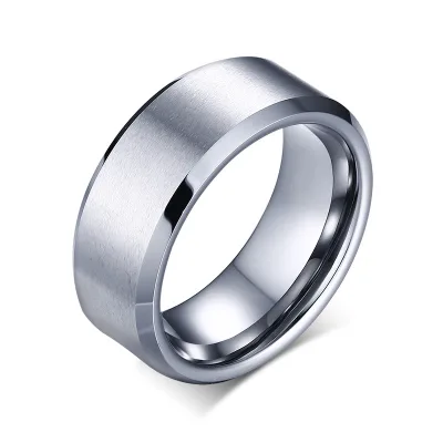 Wholesale Simple Gold Plated 8mm Double Bevel Titanium Steel Ring Vintage for Gift Inlaid Design Stainless Steel Manufacturer