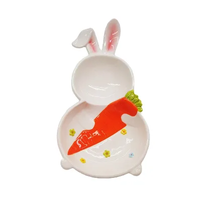 Joinste- Customized Rabbit Shaped Ceramic Plates ,Children Bunny Rabbit Plate/Tray Great for Easter Microwave Safe