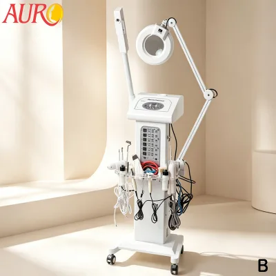 AU-2008 AURO Factory Price 14 in 1 Vertical Ozone Steam Deep Cleansing Skin Rejuvenation High Frequency Galvanic Facial Machine