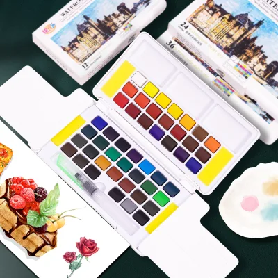 12/24/36/48 Colors Portable PP Box Dry Watercolor Paint Floral Watercolour Set with Water Brush Pen