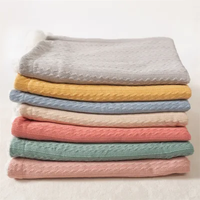 2023 Baby Blanket Winter Super Soft Knitted Pom Cotton Blanket Kid's Solid Color Thick Security Blanket