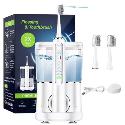Electric Sonic Toothbrush & Water Flosser Combination Portable Cordless for with IPX7 Waterproof Type-C Charging