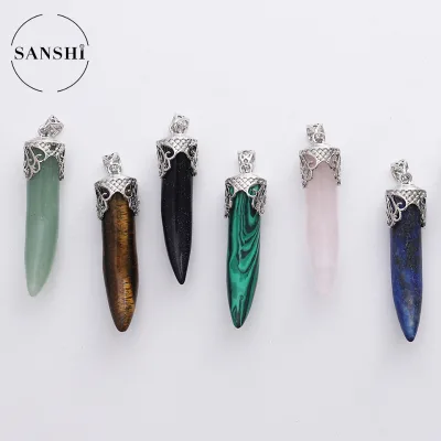 Wholesale Natural Stone Pendant Charm Necklace Zinc Alloy Buckle Ox Horn Pendants Crystal Pendant
