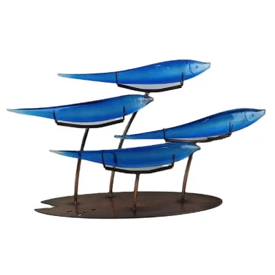Transparent Handicraft Tropical Fish Metal Base Resin Sculpture
