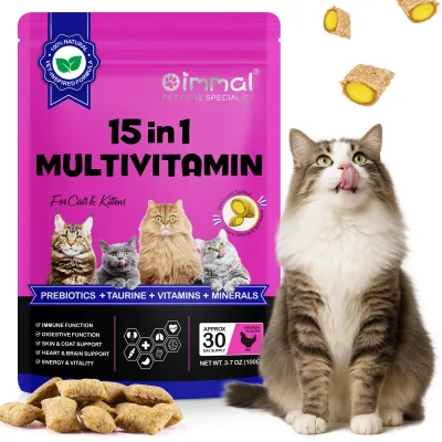 Oimmal Private Label OEM 15 in 1 Multivitamin Cat Crunchy Creamy Treats Chicken Flavor Cat Treats Snacks for Overall Health