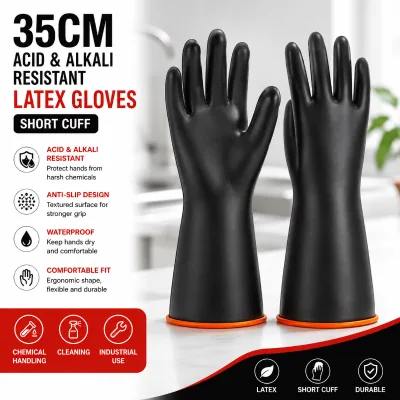 Short Cuff Quick Fit Wet Work Process Utility Flexible Durable Protective Chemical Resistant Latex Gloves