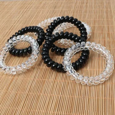 Hot Sales Simple Style Classical Black Transparent Plastic Elastic Rubber Hair Telephone Wire Ties Hair Ropes