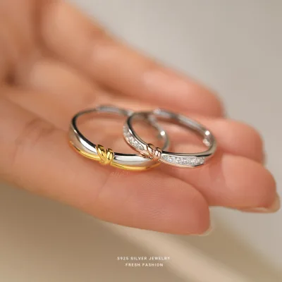 Heart-shaped Knot Couple Rings Couple Rings Simple and Versatile Color Matching Rings Fashionable Valentine's Day Gift Wholesale