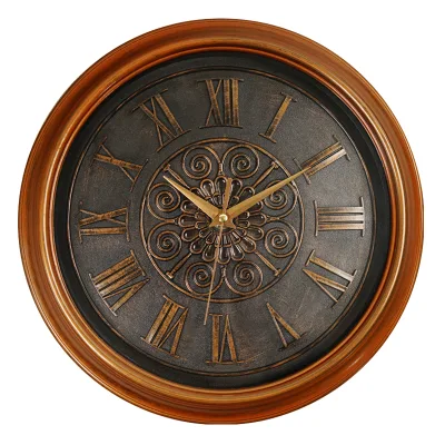 Promotional High Quality 11 Inch Analog Quartz Rustic European Relief Pattern Roman Numerals Wall Clock for Home Living Decor