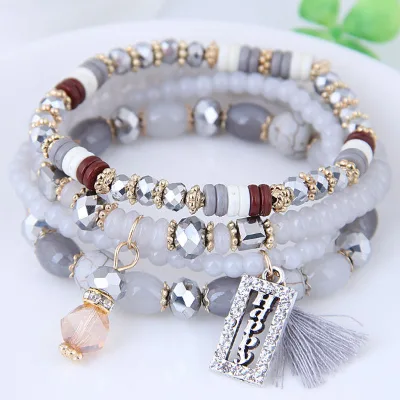 Korean Version Bohemian Natural Stone Tassel Bracelet Women's Healing Crystal Beaded Bracelet