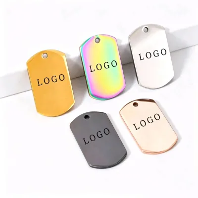Customization Logo Stainless Steel Necklace Metal Dog Tag Pendant Blank Key Chain Metal Tags Bag Accessories