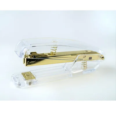 hot sale stationery gold gift stapler high grade transparent trendy plastic stapler