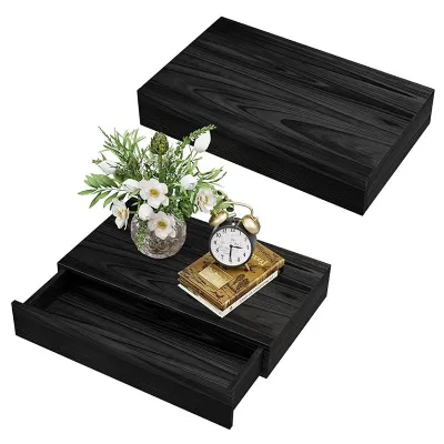 Wood Floating Nightstand with Wall Shelf and Storage Drawer Painted Eco-Friendly Design