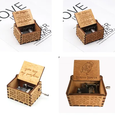 New Arrival Mini Laser Engraved Hand-Cranked Music Box Custom Wooden Square Gift with Square Music Notes for Weddings
