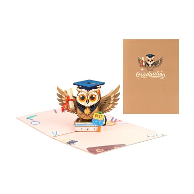 Custom Cute Creative 3D Pop-up Owl Greeting Card Small Cross-Border Graduation Valentine's Day Eco-Friendly Holiday Wishes