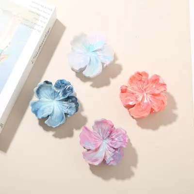 Wholesale Acetate Hair Claw Marble Pattern Hibiscus Flower Hair Claw Sweet Gradient Hair Claw for Women
