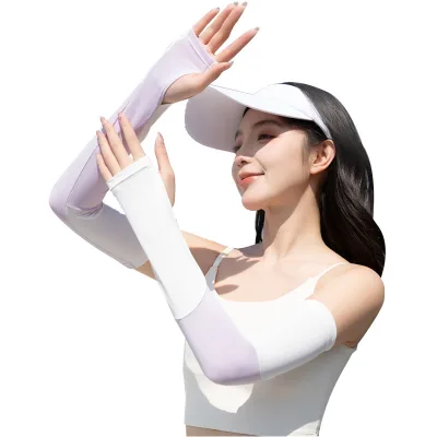 UPF50+ Ice Silk Silicone Anti Slip Thumb Hole Cycling Driving Sun Protection Arm Sleeve Outdoor UV Block Arm Support Sleeve