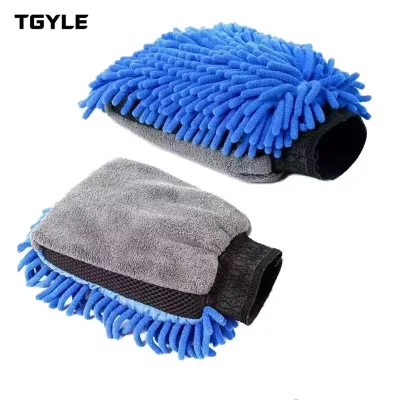 Blue Red Double Color Thick Efficient Microfiber Chenille Strip 19x26cm OEM Car Wash Mitt Car Detailing Cleaning Pad