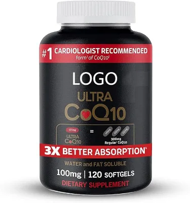 Private Label 100mg Coenzyme Q10 Antioxidant Softgel Dietary Supplements 3-Fold Absorption Water-Soluble Fat Soluble Natural