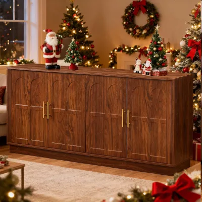 Large Capacity Modern Wood Sideboard Buffet Display Cabinet 4-Compartment Eco-Friendly Storage Credenza for Living Room Hotel