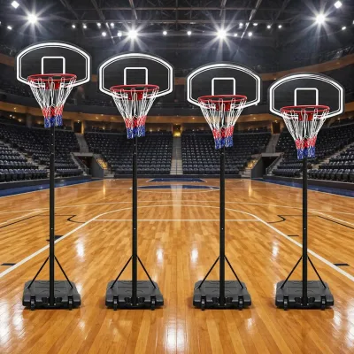 Portable Adjustable Height Basketball Hoop Stand 175-215cm (5.2-6.9ft) PE Black Sturdy Rim Large Wheels Stable Base Removable