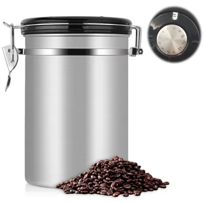 OEM Coffee can Coffee Container co2 Large Airtight Stainless Steel Tea Storage Chests Kitchen Storage Metal Coffee Canister