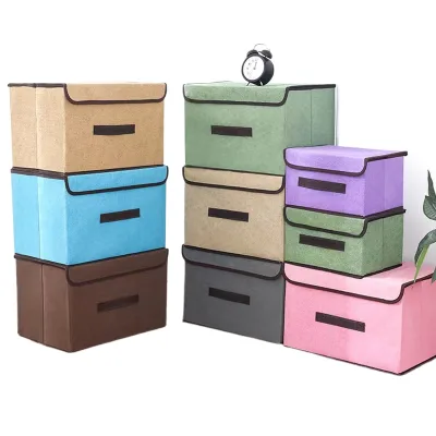 Hot Sale Cotton and Linen Storage Box with Lid Dustproof Wardrobe Household Large Foldable Clothing Toy Storage Box Organizer