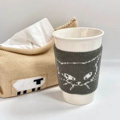 Factory Wholesale Heat Insulating Coffee Cup Cozies Cartoon Jacquard Knitted Cup Sleeves